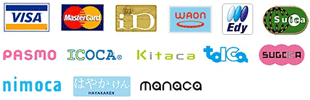 VISA / Master / id / WAON / Suica / Pasmo / ICOCA / Kitaka / talca / SUGOCA / nimoca / はやかけん / manaca